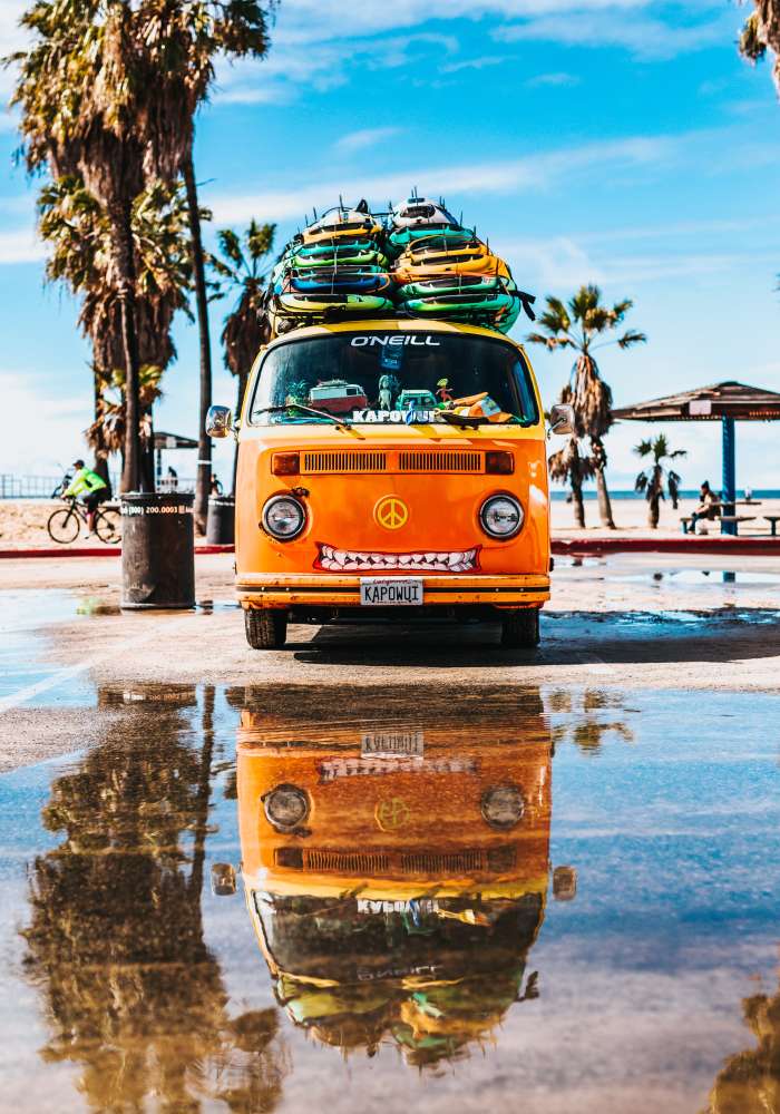 Old orange VW transporter campervan