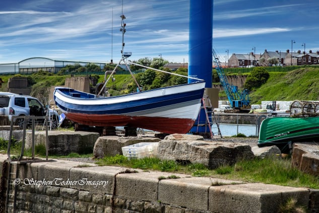 Boat on drums in a marina